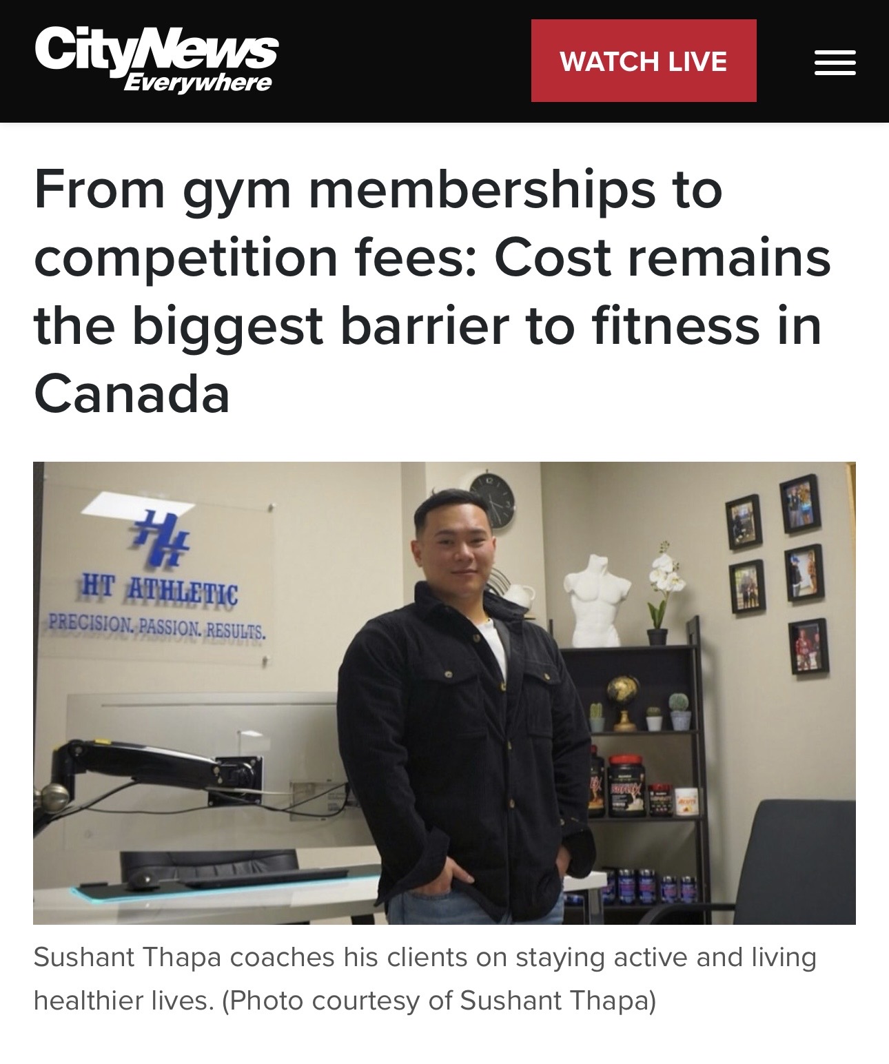 CityNews feature about fitness costs, featuring Sushant Thapa